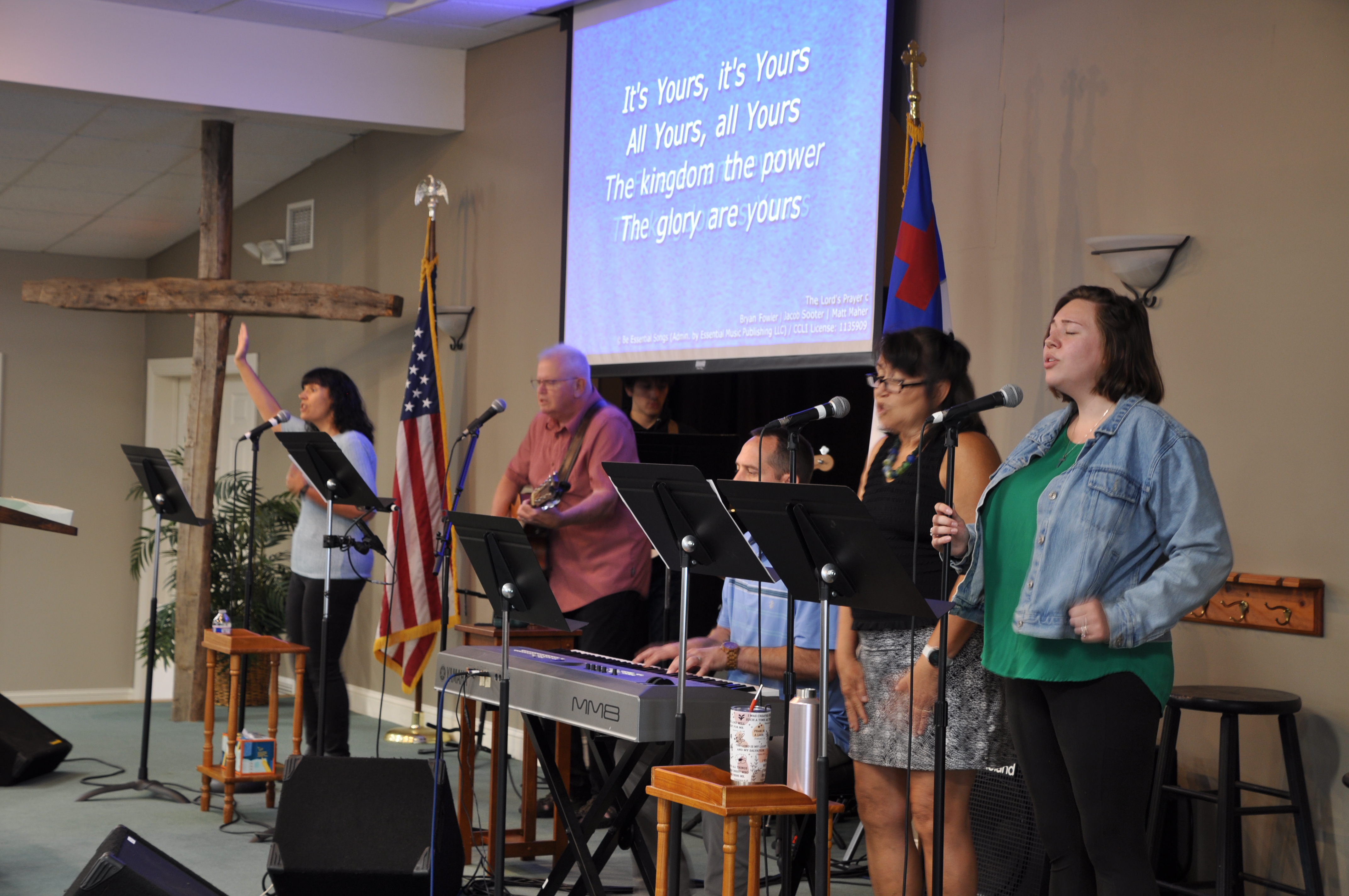 The worship team leading the church